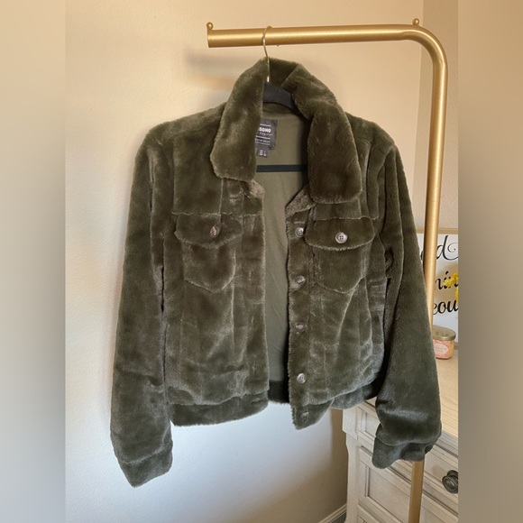 Cisono Olive green Faux Fur coat - Picture 2 of 3